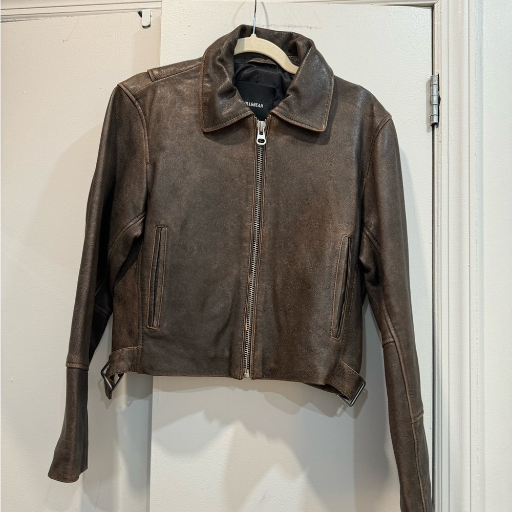 Pull & Bear Brown Leather Jacket — size Small